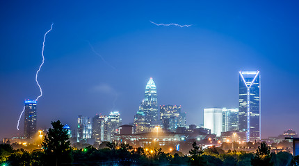 Image showing lightning and thunderstorm over city of charlotte north carolina