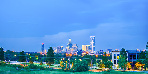 Image showing looking at charlotte the queen city financial district from a di