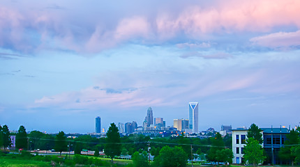 Image showing looking at charlotte the queen city financial district from a di