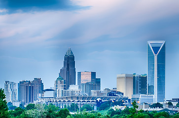 Image showing looking at charlotte the queen city financial district from a di