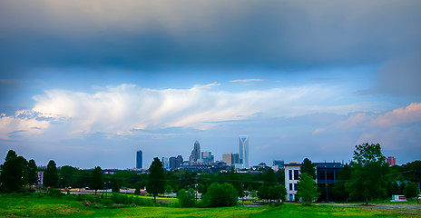 Image showing looking at charlotte the queen city financial district from a di