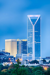 Image showing looking at charlotte the queen city financial district from a di