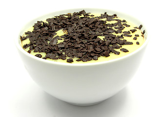 Image showing Custard with grated chocolate in a bowl of china ware