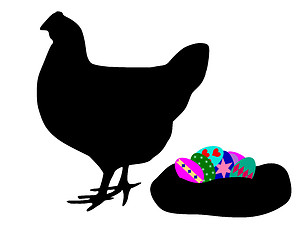 Image showing Hen with easter eggs