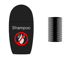 Image showing Lice shampoo and comb on white background