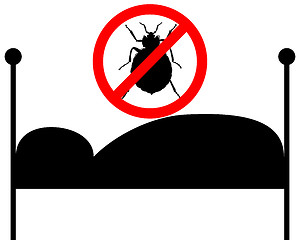 Image showing Prohibition sign for bedbugs in bed