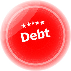 Image showing debt word on red stickers button, business label