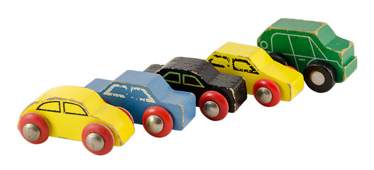 Image showing wood miniature colorful car toy isolated on white  