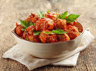 Image showing Meatballs with tomato sauce in a bowl