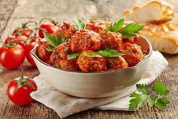 Image showing Meatballs with tomato sauce in a bowl