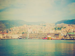 Image showing Retro look View of Genoa Italy from the sea