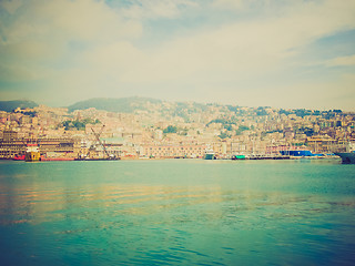 Image showing Retro look View of Genoa Italy from the sea