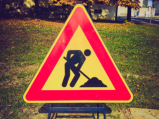 Image showing Retro look Road work sign