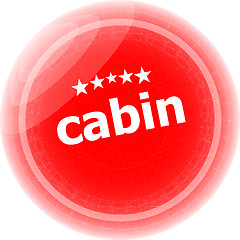 Image showing cabin word stickers red button, web icon button