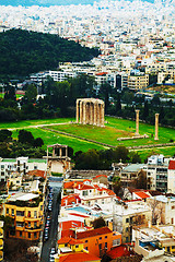 Image showing Temple of Olympian Zeus aerial view in Athens