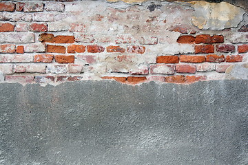 Image showing old cracked wall with cement and bricks