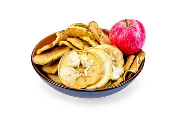 Image showing Apple fresh red and slices of dried in bowl