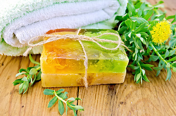 Image showing Soap homemade with Rhodiola rosea on board