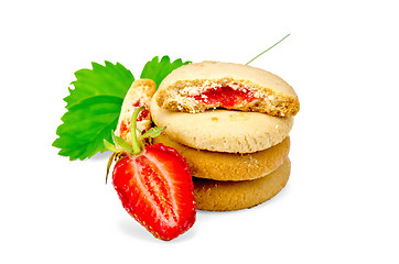 Image showing Biscuits with strawberry and leaf