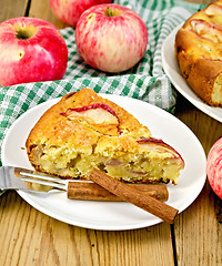 Image showing Pie with apples on plate and board