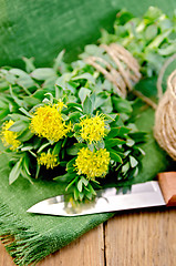 Image showing Rhodiola rosea with a knife and coil of rope