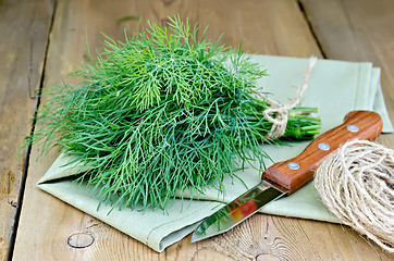 Image showing Dill with napkin and twine on board