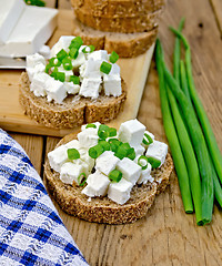 Image showing Bread with feta and green onions