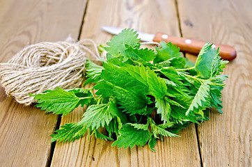 Image showing Nettle with a knife and twine on board