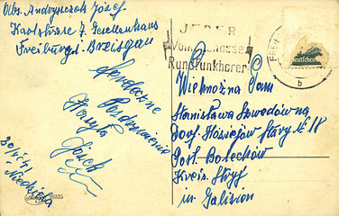 Image showing Vintage postcard with handwritten message