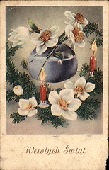 Image showing Vintage card with flowers in a vase