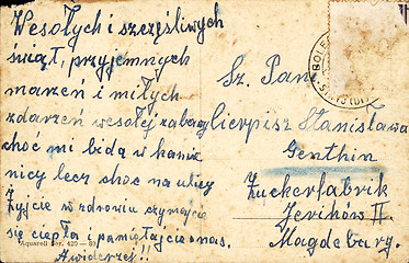 Image showing Vintage postcard with handwritten message