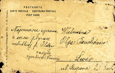 Image showing Vintage postcard with handwritten message