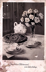 Image showing Vintage card with flowers in a vase