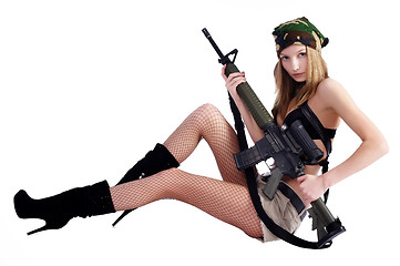 Image showing Pretty woman with sniper rifle
