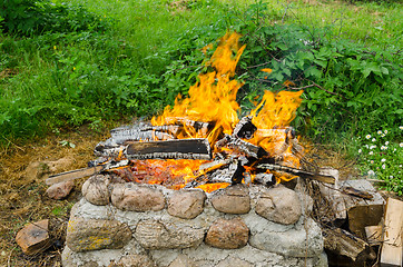 Image showing stone wall fireplaces  quiet burn firewood 