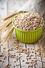 Image showing wheat grain in bowl and ears