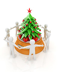 Image showing 3D human around gift and Christmas tree