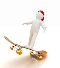 Image showing 3d white person with a skate and a cap