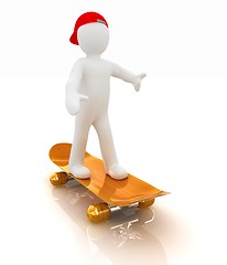 Image showing 3d white person with a skate and a cap