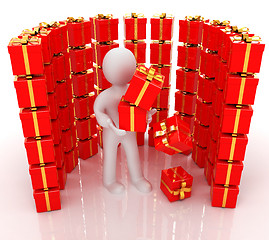 Image showing ?? ????? ???? 3d man and red gifts with gold ribbon