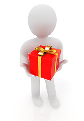 Image showing ?? ????? ???? 3d man and red gifts with gold ribbon