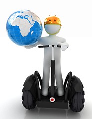 Image showing 3d white person riding on a personal and ecological transport an