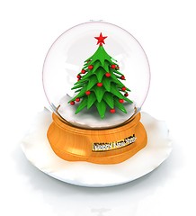 Image showing Christmas Snow globe with the falling snow and christmas tree