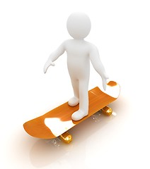 Image showing 3d white person with a skate and a cap