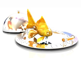 Image showing Gold fish on a restaurant cloche