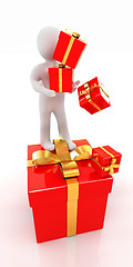 Image showing ?? ????? ???? 3d man and red gifts with gold ribbon