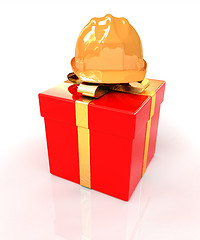 Image showing hard hat on a red gift