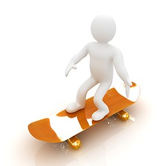 Image showing 3d white person with a skate and a cap