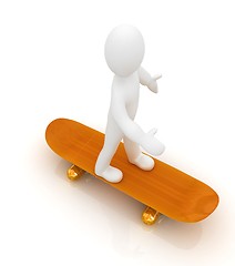 Image showing 3d white person with a skate and a cap