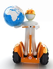 Image showing 3d white person riding on a personal and ecological transport an